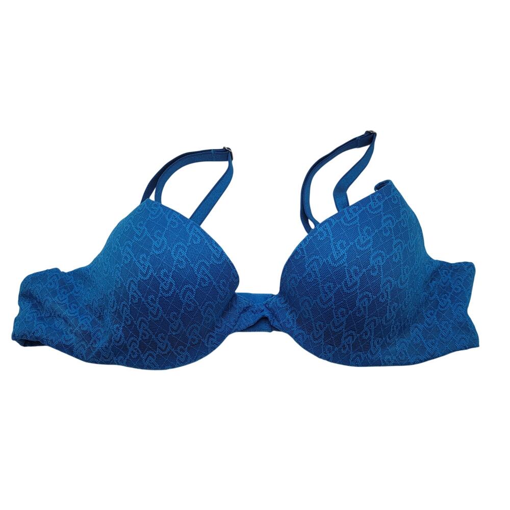 Victoria's Secret 32A Blue Lace Push Up Bra Padded Molded Cup Coquette Lingerie